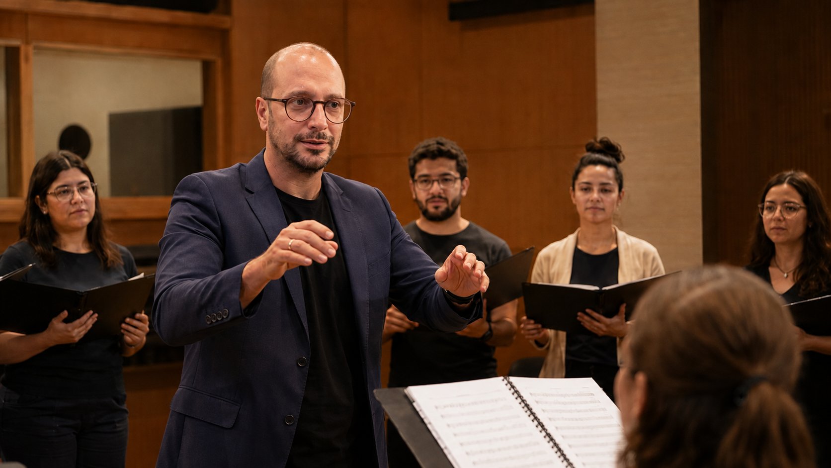 Esteban Louise dirigiendo un taller de dirección coral